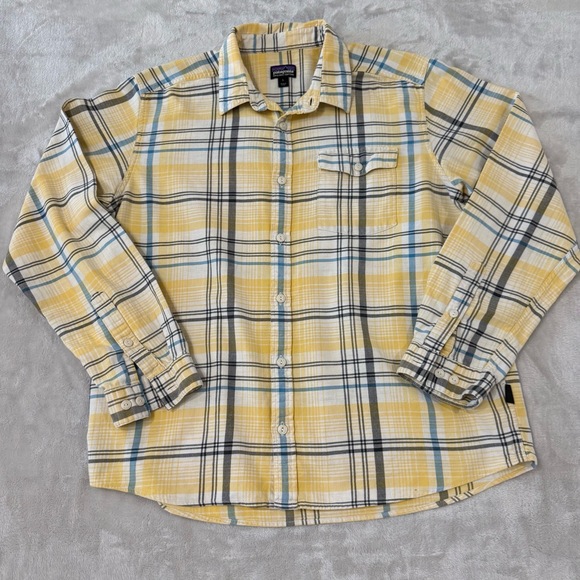 Patagonia Mens Long Sleeve Button Down Yellow Plaid L Organic Cotton Casual - Picture 2 of 5